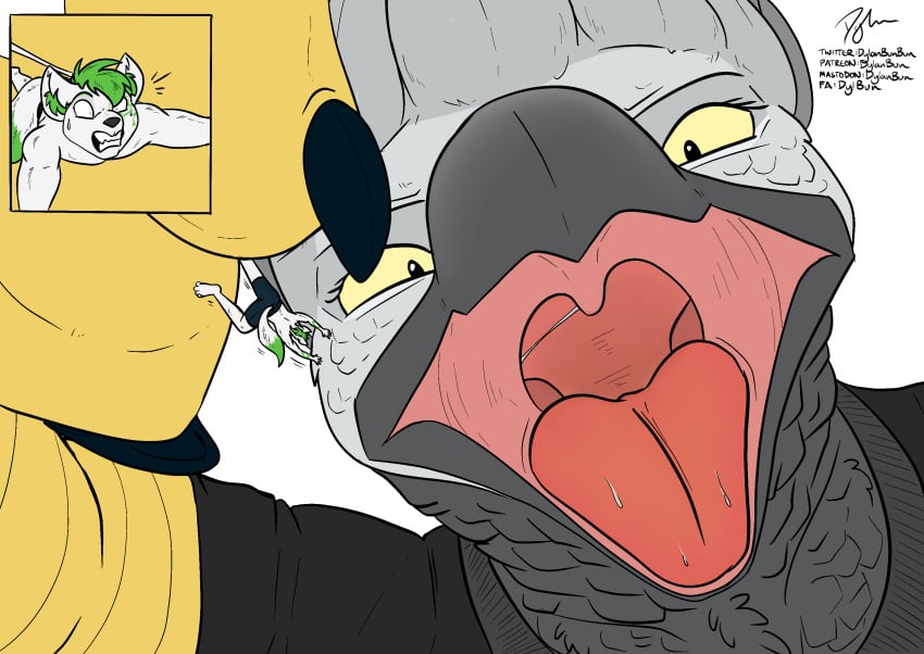 adrienne_(dylbun) anthro avian bare_chest bird bird_feet canine caught close-up comic_panel digital_art domination drool dylbun emo extreme_size_difference fearplay feet female female/male femdom furry giantess goth goth_girl grabbing green_hair harpy_eagle heels humiliation implied_vore macro macro_micro male micro muscular open_mouth perspective predator_prey prey size_difference sizeplay soles struggling submission sweat talons toes tongue_out unaware unwilling vore wolf