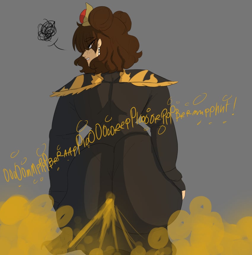 1boy ares ares_(melissaalli) big_ass big_butt brown_hair buns chains character_request crown dark_clothing dark_hair earring fart fart_cloud farting femboy huge_ass huge_butt long_hair male male_fart male_farting melissaalli oc onomatopoeia original_character prince space_buns squeezing_ass squeezing_butt squeezing_own_ass squeezing_own_butt tagme wide_hips