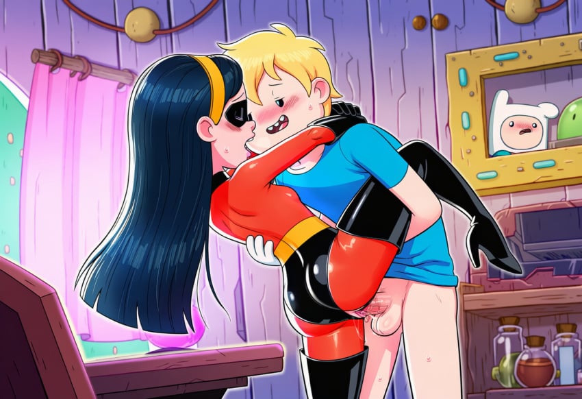 adventure_time ai_generated finn_the_human penetration sex standing standing_sex the_incredibles vaginal_penetration violet_parr