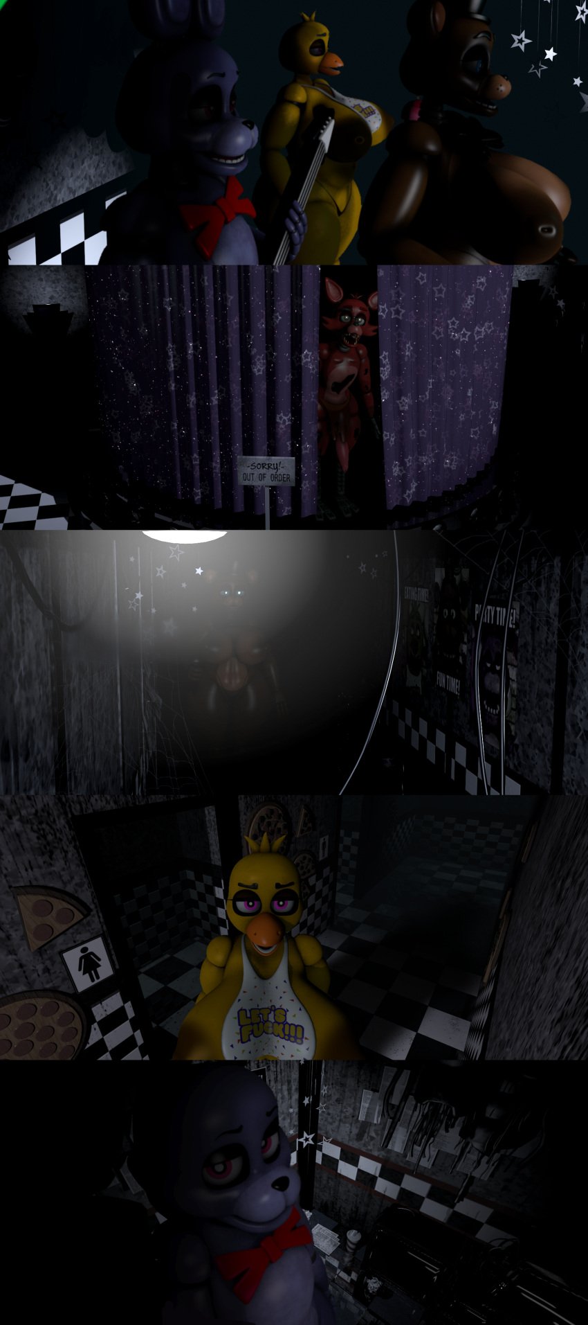 2boys 2girls bonnie_(fnaf) breasts chica_(fnaf) coolestanon edit edited female five_nights_at_freddy's foxy_(fnaf) freddy_(fnaf) furry furry_only male mishuyuu no_humans panties rule_63