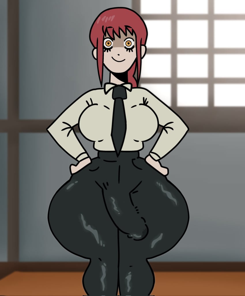 angelh96334 big_breasts big_penis bulge erection flaccid futanari intersex makima_(chainsaw_man) staring