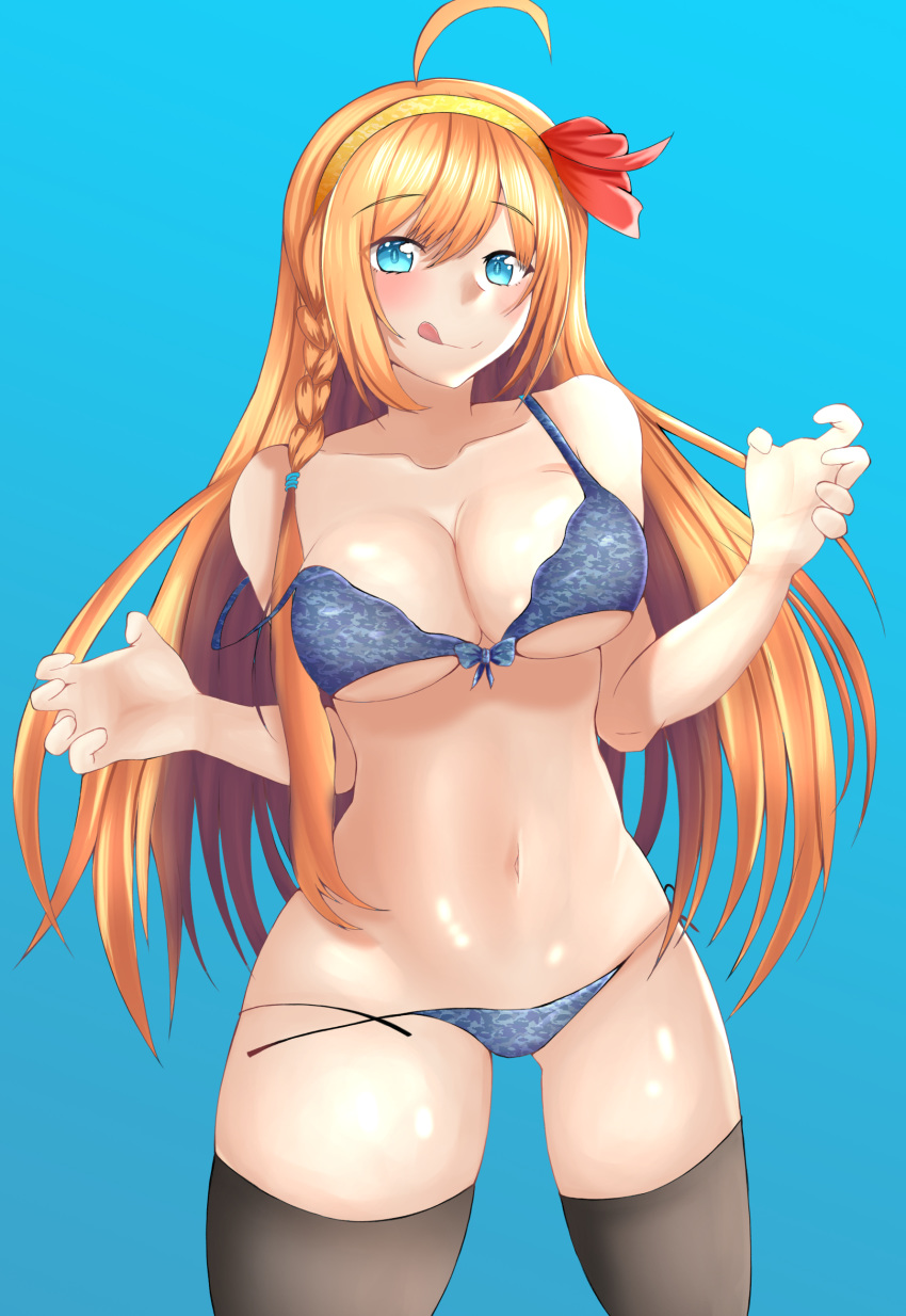 big_breasts blue_eyes female female_only large_breasts leopard_print lingerie orange_hair pecorine princess_connect! princess_connect!_re:dive solo tongue_out zai_(artist)