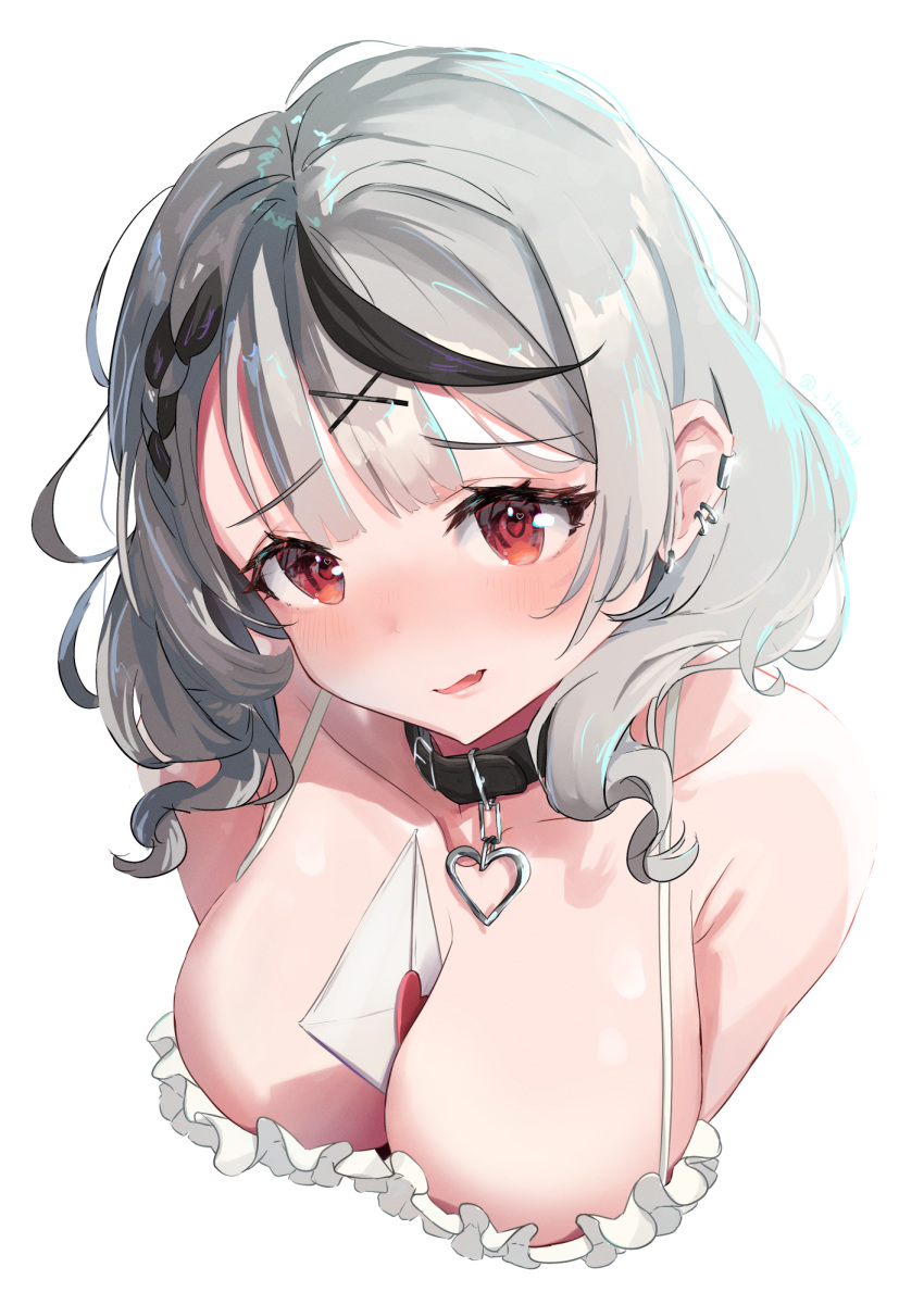 blush choker cute cute_fang hololive hololive_japan holox huge_breasts lilnoot sakamata_chloe smile tease teasing upper_body virtual_youtuber