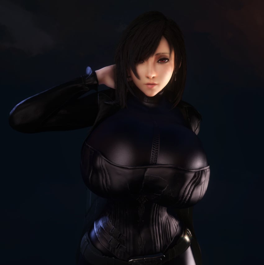 1girls 3d 3d_(artwork) alternate_breast_size asymmetrical_hair black_bodysuit black_corset black_hair bodysuit breasts breasts_bigger_than_head breasts_bigger_than_torso clothed clothed_female corset enormous_breasts female female female_only female_solo final_fantasy final_fantasy_vii final_fantasy_vii_remake fully_clothed gigantic_breasts hair_over_one_eye hand_behind_head hand_on_head hand_on_own_head hourglass_figure huge_breasts red_eyes small_waist solo solo_female thin_waist tifa_lockhart top_heavy upper_body vaako wide_hips