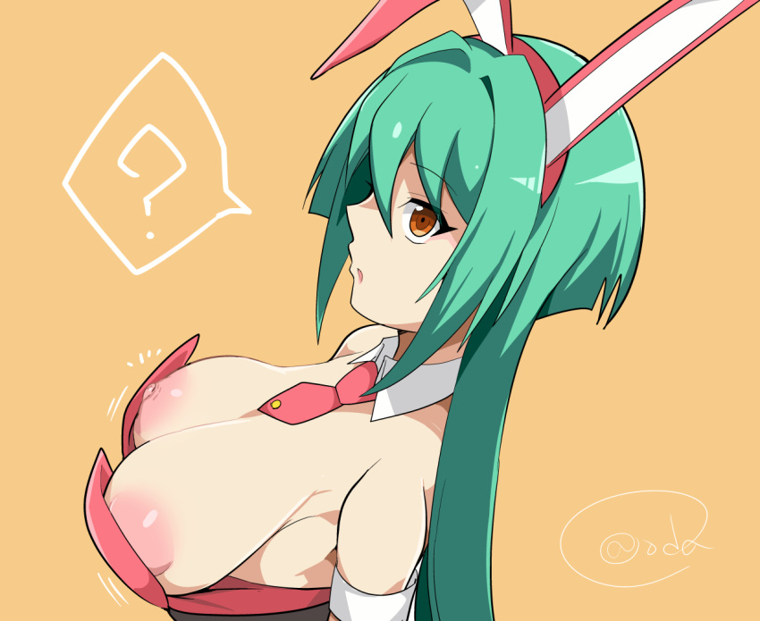 ? anjou_tokoha areola_slip areolae_peeking breasts bunny_girl bunnysuit cardfight!!_vanguard cardfight!!_vanguard_g nipple_peek nipples oda_koziki sideview