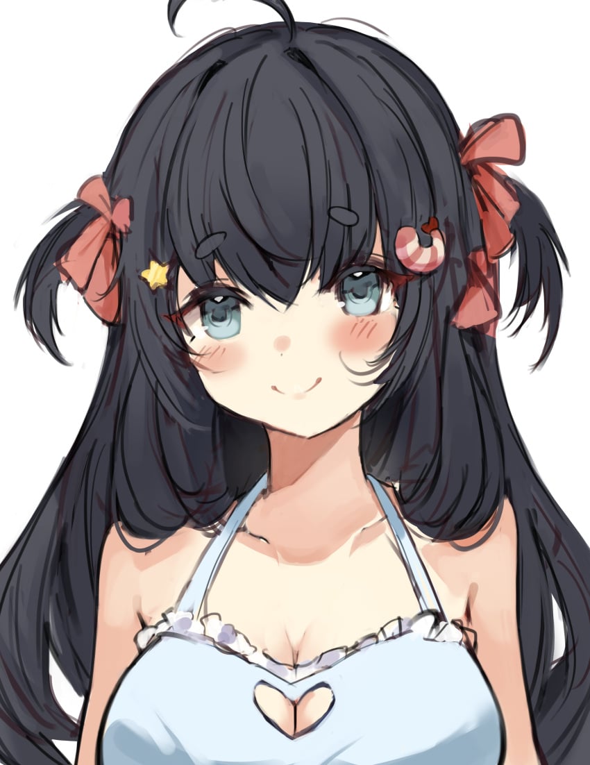 black_hair blue_eyes breasts female lilnoot_(vtuber) penguin_girl short_hair virtual_youtuber