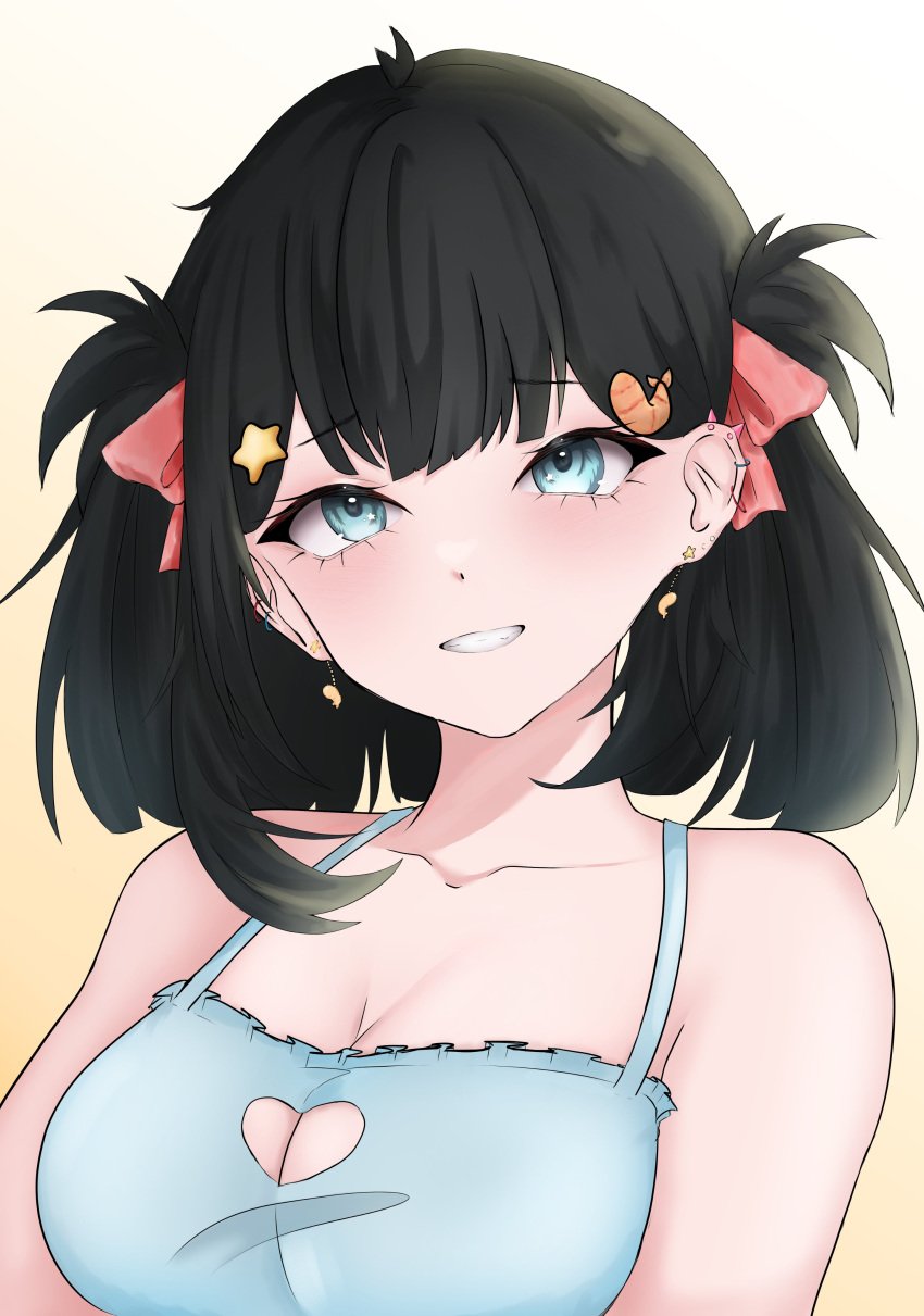 black_hair blue_eyes breasts female lilnoot_(vtuber) penguin_girl short_hair virtual_youtuber