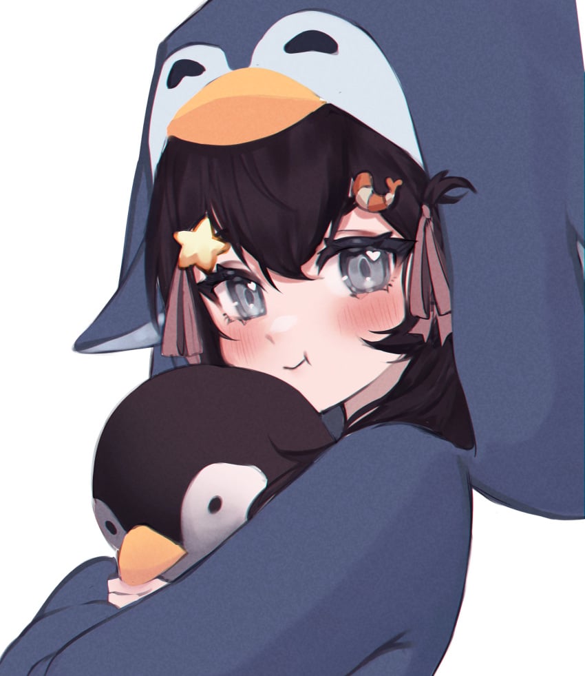 black_hair blue_eyes breasts female lilnoot_(vtuber) penguin_girl short_hair virtual_youtuber