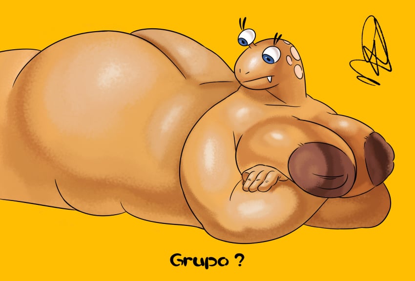 big_areola bulborb chubby empress_bulblax female huge_ass huge_breasts looking_down lying_on_stomach nude pikmin rtired solo_female