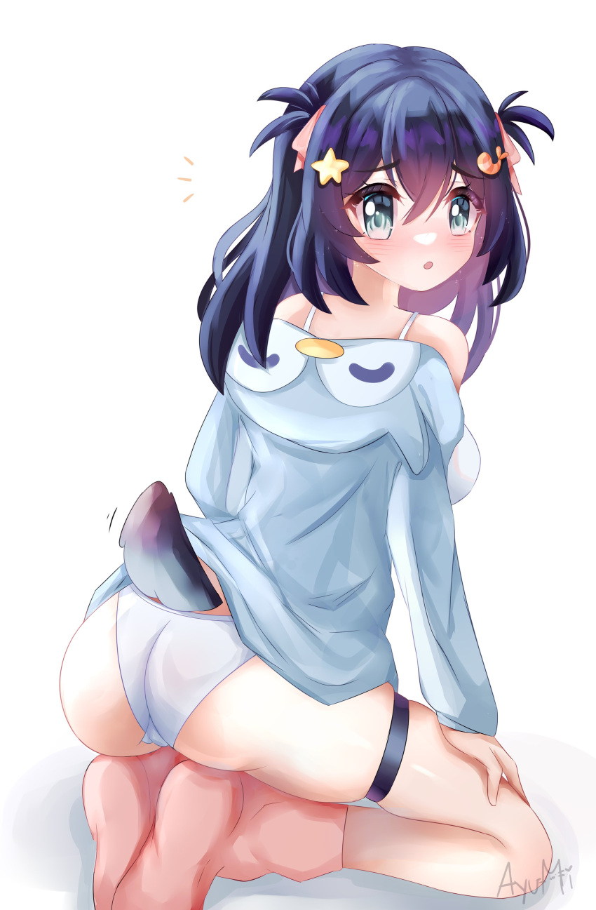 black_hair blue_eyes breasts female lilnoot_(vtuber) penguin_girl short_hair virtual_youtuber