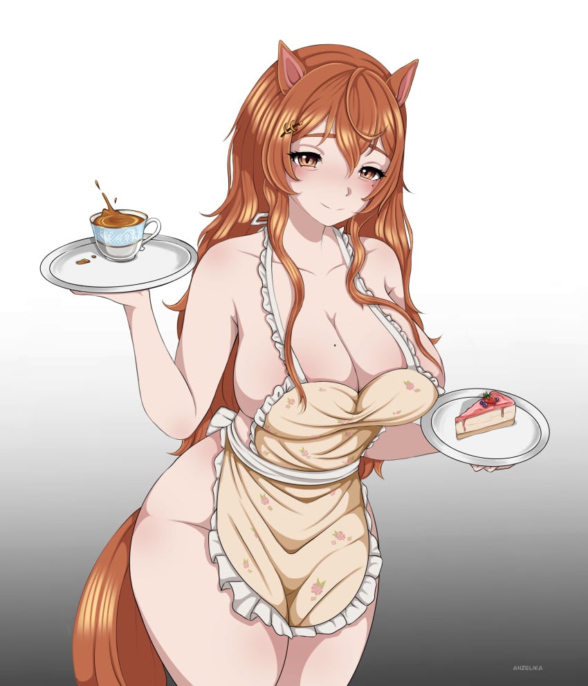 2024 alternate_version_available animal_humanoid anzeliika apron apron_only big_breasts breasts breasts_bigger_than_head cake cake_slice cheesecake color hair hair_between_eyes hair_ornament hi_res high_resolution highres horse_ears horse_girl horse_tail huge_breasts indie_virtual_youtuber large_breasts light-skinned_female light_skin long_hair looking_at_viewer lucahjin mole mole_on_breast naked_apron nsfw_version_available orange_eyes orange_hair orange_tail partially_clothed partially_clothed_female partially_undressed sfw sfw_version teacup tray virtual_youtuber vtuber ych ych_result