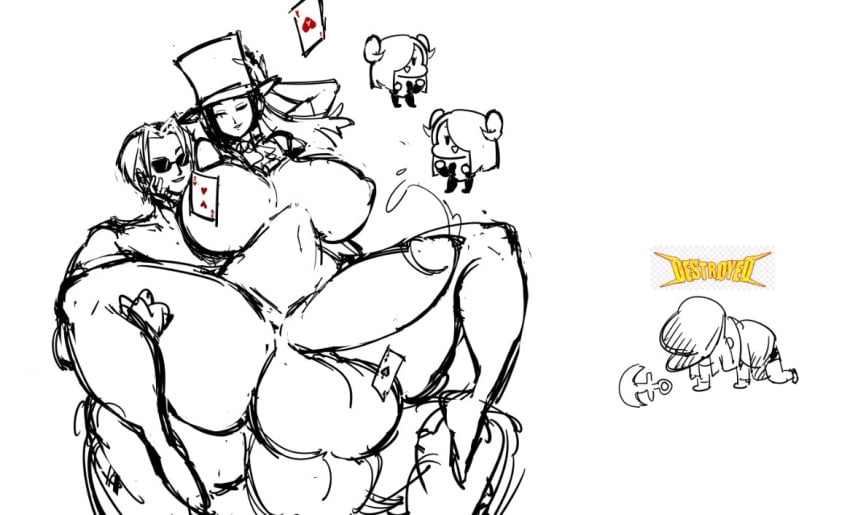 1boy 1futa 1girls alternate_ass_size alternate_body_type alternate_breast_size areolae balls black_and_white breasts duo_focus english_text erection female futanari gameplay_mechanics guilty_gear guilty_gear_strive huge_ass huge_balls huge_breasts huge_cock huge_thighs human hung_bottom johnny_(guilty_gear) looking_at_another male male_on_futa may_(guilty_gear) naked nipples nude penis playing_card pseudonymph_16 reverse_cowgirl_position riding rule_63 sketch smooth_balls smooth_penis smug spread_legs sunglasses testament_(guilty_gear) top_hat