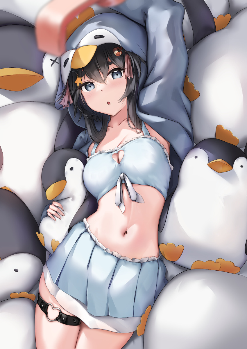 black_hair blue_eyes breasts female lilnoot_(vtuber) penguin_girl short_hair virtual_youtuber