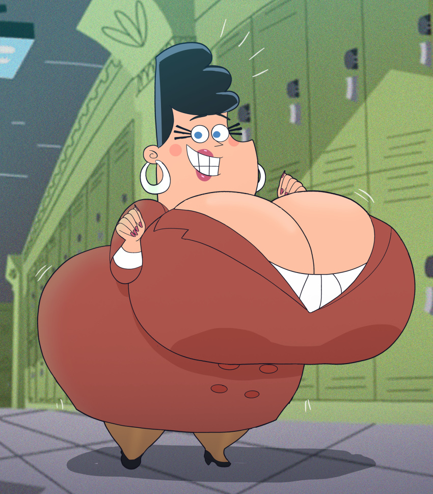 1girls after_transformation ass_bigger_than_head ass_bigger_than_torso black_hair blue_eyes breasts_bigger_than_head breasts_bigger_than_torso classroom cleavage cleavage_overflow clothed danny_fenton danny_phantom female geraldine_waxelplax huge_ass huge_breasts human hyper_ass hyper_breasts identity_death light-skinned_female light_skin milfification mtf_transformation nickelodeon obese_female principal principal_waxelplax public revealing_clothes saturnxart school shortstack shortstackification solo story_at_source teacher teasing the_fairly_oddparents wide_hips