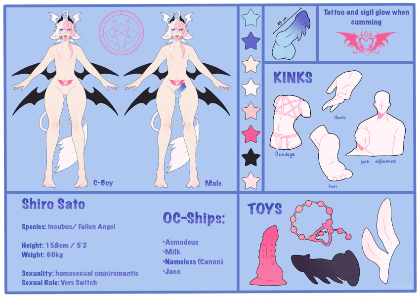 _0_strawberrymilk_0_(artist) anal_beads balls blue_eyes blue_penis cow_ears cow_horns cuntboy cuntboy/male demon demon_boy demon_horns demon_tail demon_wings dildo feet femboy gay gay_male hands heart-shaped_pupils incubus intersex kinky long_hair male male_only mlm penis pink_hair pubic_tattoo pussy reference_sheet sex_toy shiro shiro_sato sigil small_penis smaller_male spiked_dildo spiked_penis split-color_hair succubus_(male) succubus_tattoo tattoo tattoo_on_back tattoo_on_belly unnatural_colors virtual_youtuber vtuber vtuber_persona white_hair