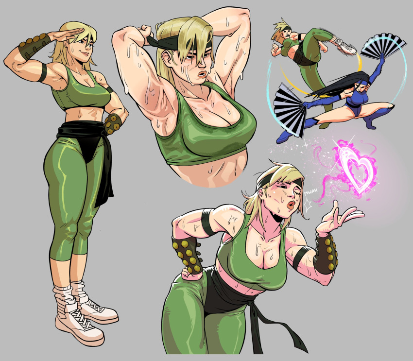 2019 2girls armpits blowing_kiss joecanvas kitana klassic_kitana leotard mortal_kombat mortal_kombat_2 sonya_blade sweating workout_clothes