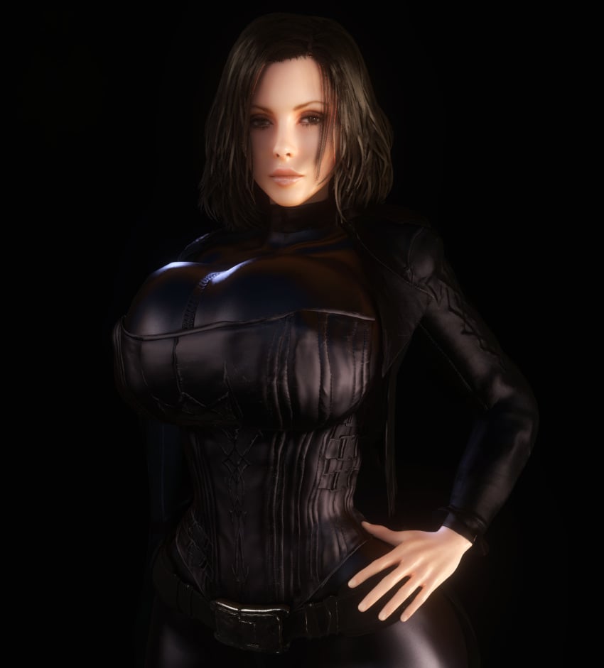 1girls 3d 3d_(artwork) alternate_breast_size black_bodysuit black_corset black_hair bodysuit breasts breasts_bigger_than_head clothed clothed_female corset female female_only female_solo fully_clothed hand_on_hip hand_on_own_hip hourglass_figure huge_breasts kate_beckinsale selene_(underworld) skin_tight solo solo_female tight_clothing underworld vaako vampire vampire_girl wide_hips