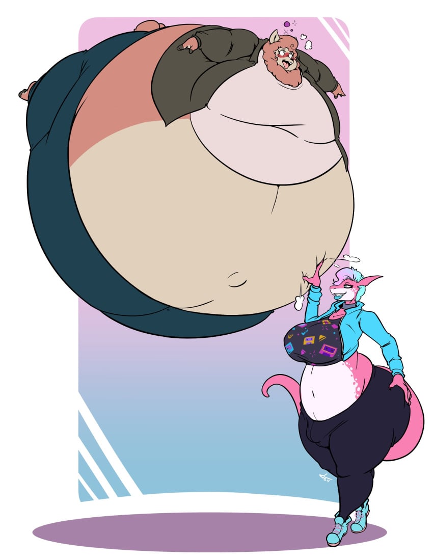 anthro big_breasts breasts daikanu female furry inflation obese obese_female scalie thick_thighs wide_hips