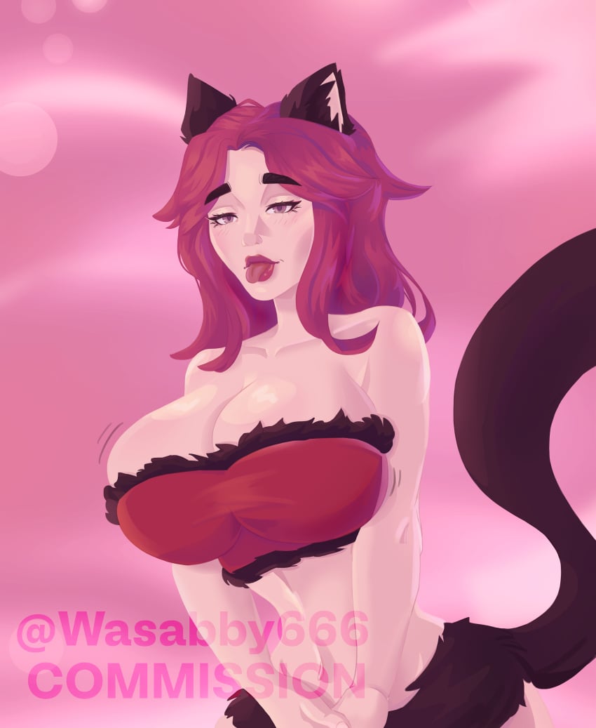 ahe_gao anime_style big_breasts bodily_fluids breast_expansion breast_grab breast_squeeze breast_squish breasts breasts_bigger_than_head breasts_out cat_ears cat_girl cat_tail catgirl expansion expansion_sequence exposed_breasts furry furry_ears furry_female furry_tail red_hair thick wasabby666