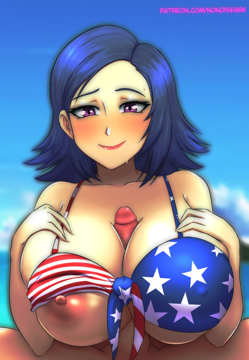 american_flag_bikini atlus female_focus male/female maya_amano nonoise666 paizuri persona persona_2 shin_megami_tensei