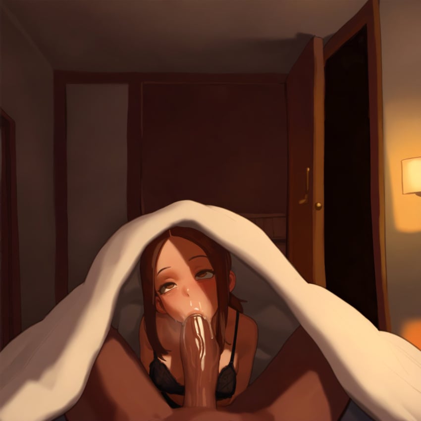 1boy 1girls :>= absurdly_large_cock ai_generated anime_nose background_character big_penis black_bra black_hair blackedgens blanket blowjob blowjob_face blowjob_only blowjob_pov bra brown_eyes brown_hair brunette_hair cheating cheating_(relationship) cheating_girlfriend cheating_wife couple cum_in_mouth dark-skinned_male dark_skin drool duo_focus eager_blowjob erect_penis erection exhibitionism fellatio female hairless_penis hidden_sex huge_cock human interracial karakai_jouzu_no_takagi-san male male_pov mouth_full_of_cock mouth_shot netorare ntr oral oral_sex partial_male penis rizdraws_(ai_style) rolling_eyes shaved_crotch straight takagi-san uncensored under_the_covers veiny_penis