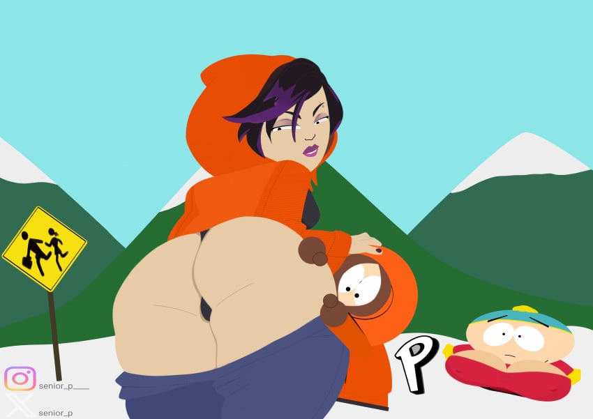 asian_female ass ass_bigger_than_head ass_focus ass_grab black_hair eric_cartman kenny_mccormick kenny_mccormick_(panderverse) orange_suit panderverse pants_down senior_p south_park south_park:_joining_the_panderverse