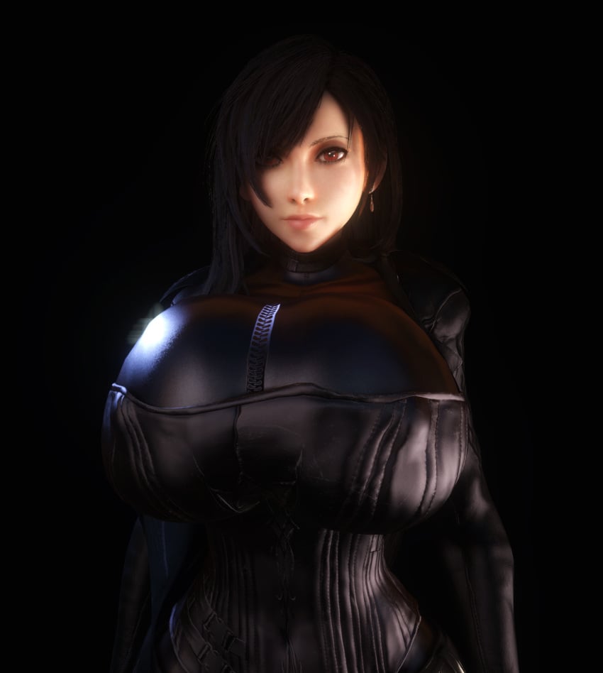 1girls 3d 3d_(artwork) alternate_breast_size asymmetrical_hair black_bodysuit black_corset black_hair bodysuit breasts breasts_bigger_than_head breasts_bigger_than_torso clothed clothed_female corset enormous_breasts female female_only female_solo final_fantasy final_fantasy_vii final_fantasy_vii_remake fully_clothed gigantic_breasts hair_over_one_eye hourglass_figure huge_breasts looking_at_viewer red_eyes small_waist solo solo_female thin_waist tifa_lockhart top_heavy upper_body vaako wide_hips