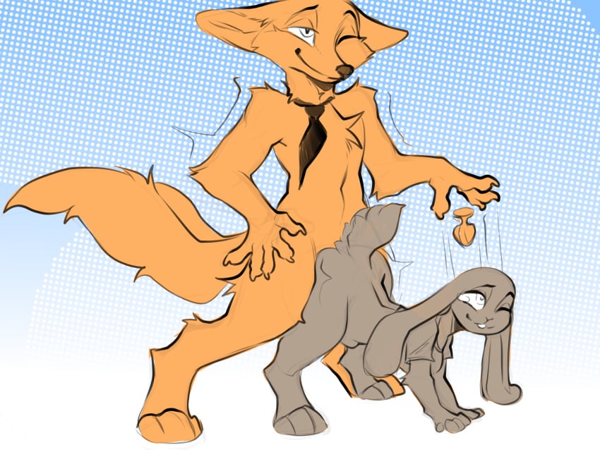 all_fours ambiguous_penetration anthro anthro_on_anthro anthro_penetrated anthro_penetrating anthro_penetrating_anthro canid canine disney duo female female_penetrated fox hi_res judy_hopps lagomorph leporid male male/female male_penetrating male_penetrating_female mammal nick_wilde parazari penetration plug_(sex_toy) rabbit sex sex_toy size_difference stomach_bulge zootopia