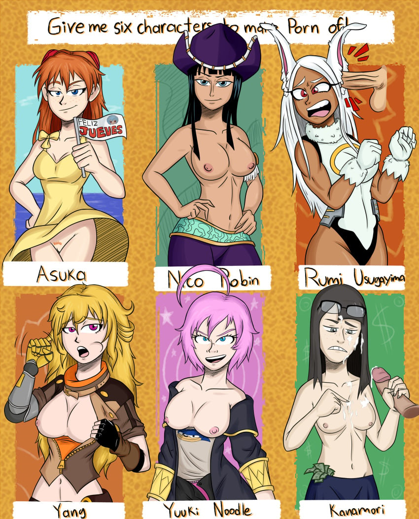 2boys 6girls abs asuka_langley_sohryu banknote black_hair blonde_hair blue_eyes bottomless_dress breasts breasts_out character_name cheek_bulge clothing cowboy_hat crossover cum dark-skinned_female dark_skin dress ear_fuck ear_penetration eastern_and_western_character eizouken_ni_wa_te_wo_dasu_na! english_text erect_penis erection feliz_jueves fellatio_gesture female flag flashing_breasts glasses hand_on_hip handjob hero_outfit_(mha) jerking keep_your_hands_off_eizouken legs_together linea_alba male medium_breasts meme miruko miss_all_sunday money multiple_girls multiple_penises my_hero_academia navel neon_genesis_evangelion nico_robin no_panties one_piece orange_hair orange_pubic_hair pink_hair pre-timeskip prosthetic prosthetic_arm prostitution pubic_hair purple_eyes red_eyes rei_chikita robotic_arm rumi_usagiyama rwby sayaka_kanamori self_exposure sexually_suggestive six_fanarts_challenge sleeveless_dress small_areolae small_breasts small_nipples smile source_request spanish_text sparse_pubic_hair sundress text translated white_hair yang_xiao_long yellow_dress yellowsalamander yuuki_noodle zipper_pull_tab