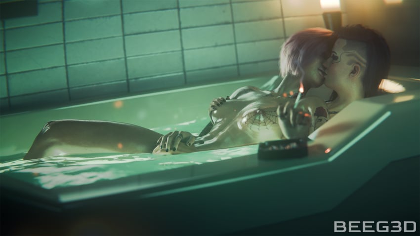 2girls 3d bath bathtub beeg3d breasts cd_projekt_red cyberpunk_2077 green_hair groping groping_breasts judy_alvarez kissing lesbian lesbian_sex light-skinned_female multiple_girls nude nude_female purple_hair sex small_breasts smoking tattoo tattoos v_(cyberpunk_2077) valerie_(cyberpunk_2077) wet wet_body wet_skin wholesome wholesome_sex yuri