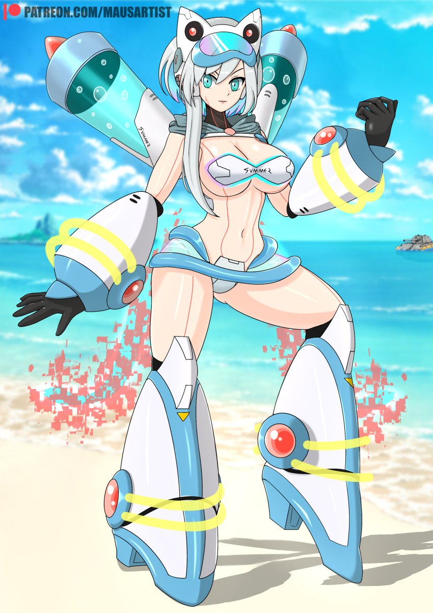 1girls beach big_breasts bikini female ico_(mega_man) mausartist mega_man mega_man_x_dive robot skimpy_bikini solo swimsuit swimsuit_ico_(x_dive) tagme underboob