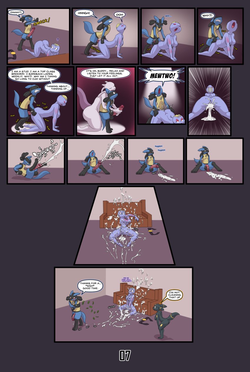 1girls 2boys ? absurd_res after_sex all_fours anthro anthro_penetrating anthro_penetrating_humanoid anthrofied anus ass big_ass big_penis big_testicles black_body black_fur blue_body blue_fur blush bodily_fluids breasts clenched_teeth closed_eyes comic cum cum_everywhere cum_in_pussy cum_inside cum_leaking cum_on_breasts cum_on_face cum_on_feet cum_on_leg cum_on_wall cum_pool cum_trail cumshot dialogue doggy_style eeveelution ejaculation english_text erection excessive_cum female from_behind_position fur furry genital_fluids gloves_(marking) group half-erect handjob hanging_breasts hi_res huge_penis humanoid_genitalia humanoid_on_anthro humanoid_penetrated humanoid_penis interspecies legendary_pokémon lucario machoke male male/male markings messy mewtwo mintyskin money mykiio nintendo nipples nude onomatopoeia open_mouth orgasm original_character penetration penile penile_penetration penis penis_in_pussy pokemon pokemon_(species) pokemon_dppt pokemon_gsc pokemon_rgby purple_body pussy red_eyes sex shocked sitting sound_effects speech_bubble spikes straight teeth testicles text two-handed_handjob umbreon vaginal_penetration video_games yellow_body yellow_fur