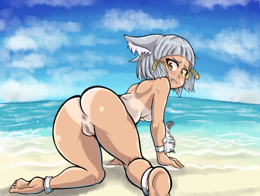 1girls animal_ears anus ass beach bent_over butt butt_crack cat_ears doggy_style drillslewds female_only looking_back nia nia_(xenoblade) nintendo nude tanline tanlines xenoblade_(series) xenoblade_chronicles_2