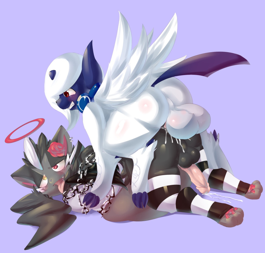 2020 2boys absol accessory all_fours alternate_color anthro anthrofied ass big_testicles black_body black_fur blush bodily_fluids bound chains character_request clothing cum cum_in_ass cum_inside cum_leaking cum_on_ass doggy_style duo ear_piercing earthb-kun ejaculation fan_character flower flower_in_hair from_behind_position fur furry gay genital_fluids girly glacial_wind hair hair_accessory halo hands-free headphones headphones_around_neck heterochromia hi_res inflation interspecies koshi_rose legendary_pokemon legwear lying male male_only male_penetrated male_penetrating markings mega_absol mega_evolution mostly_nude nintendo nude on_front on_ground on_top open_mouth pattern_clothing pawpads penetration penis piercing plant pokémon_(species) pokemon pokemon_(species) pokemon_rse pokemon_usm pokemon_xy purple_background rear_view red_eyes sex simple_background stockings striped_clothing stripes testicles tongue tongue_out video_games white_body white_fur yaoi yellow_eyes zeraora