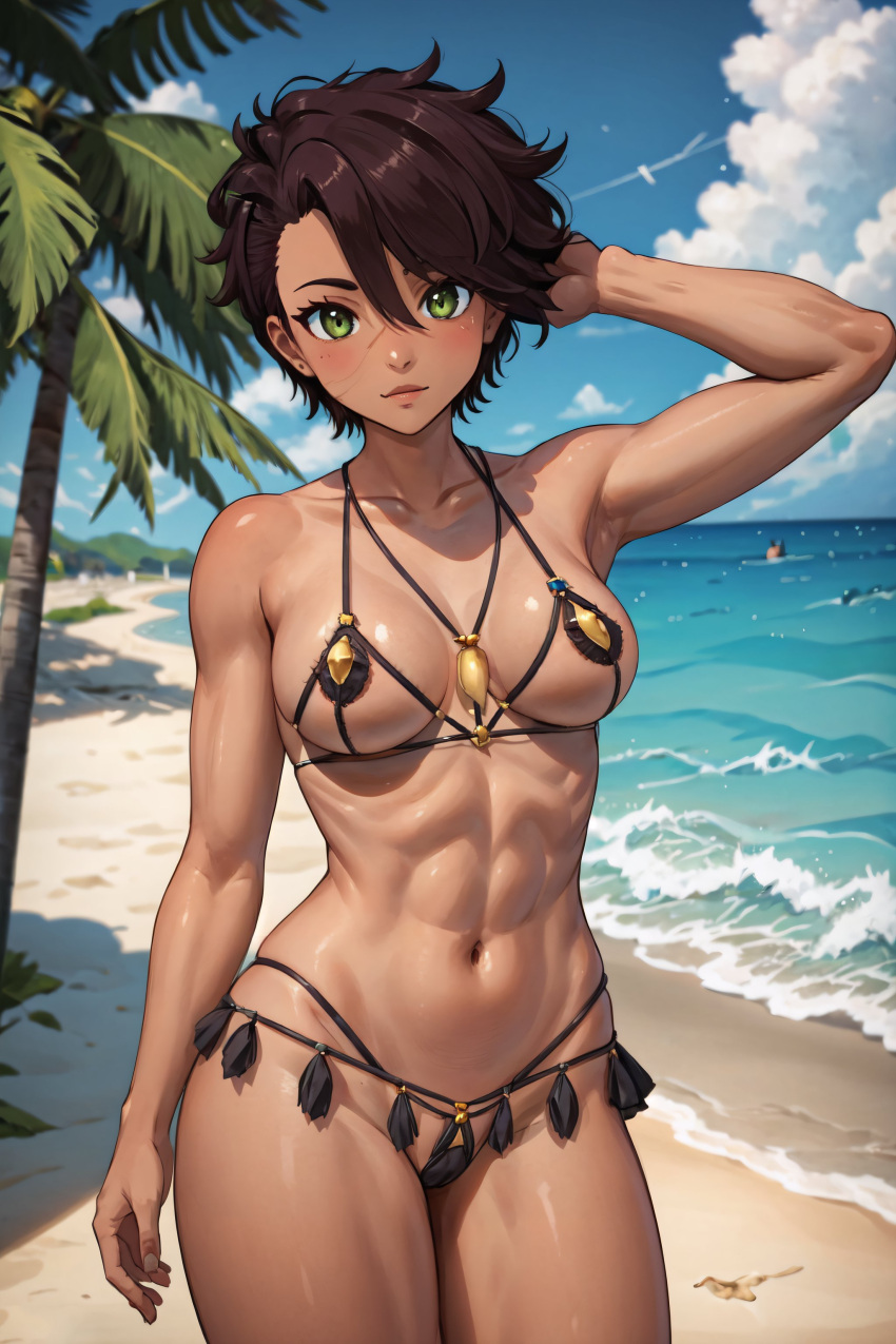 ai_generated beach dark-skinned_female dark_skin juninholara21 large_breasts muscular_female owozu swimsuit tomboy vanyavt virtual_youtuber