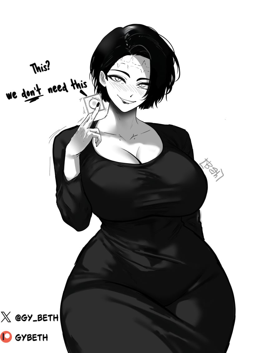 before_sex black_dress dress female fit fit_female gybeth holding_condom inminent_sex itadori_kaori kenjaku scar scars_on_face sexy