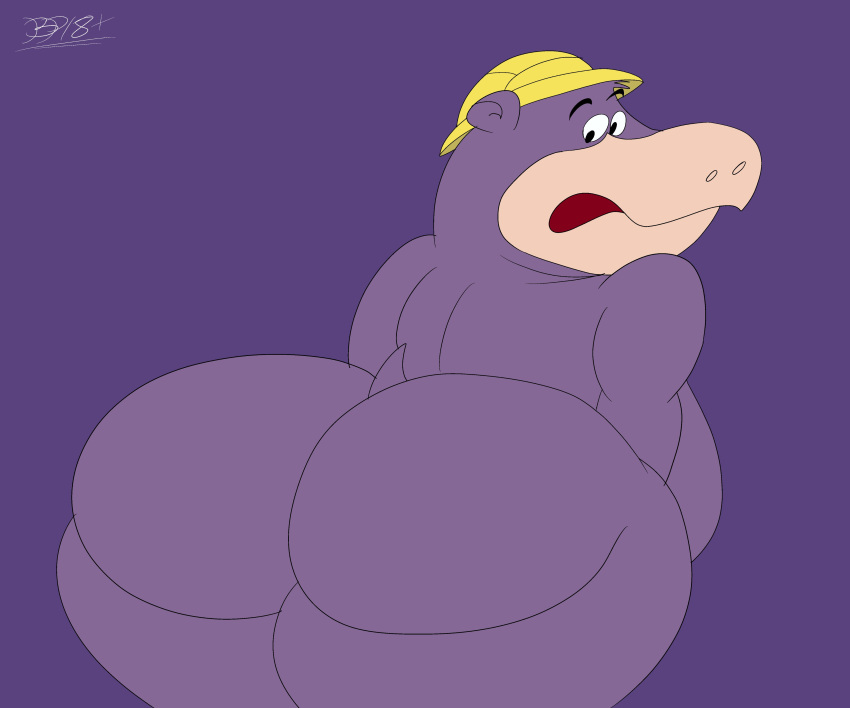 anthro big_ass big_butt blastprocessing16 bubble_ass bubble_butt cartoony common_hippopotamus fat hanna-barbera hat hi_res hippopotamus male mammal naked obese peter_potamus purple_skin suprised_eyes tail the_peter_potamus_show