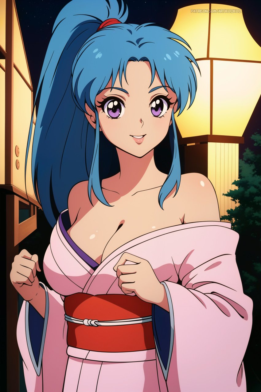 1girls ai_generated artkoikoi blue_hair botan breasts female female_only high_resolution highres large_breasts long_hair medium_breasts original_proportions pale-skinned_female pale_skin ponytail shinigami shounen_jump solo yu_yu_hakusho