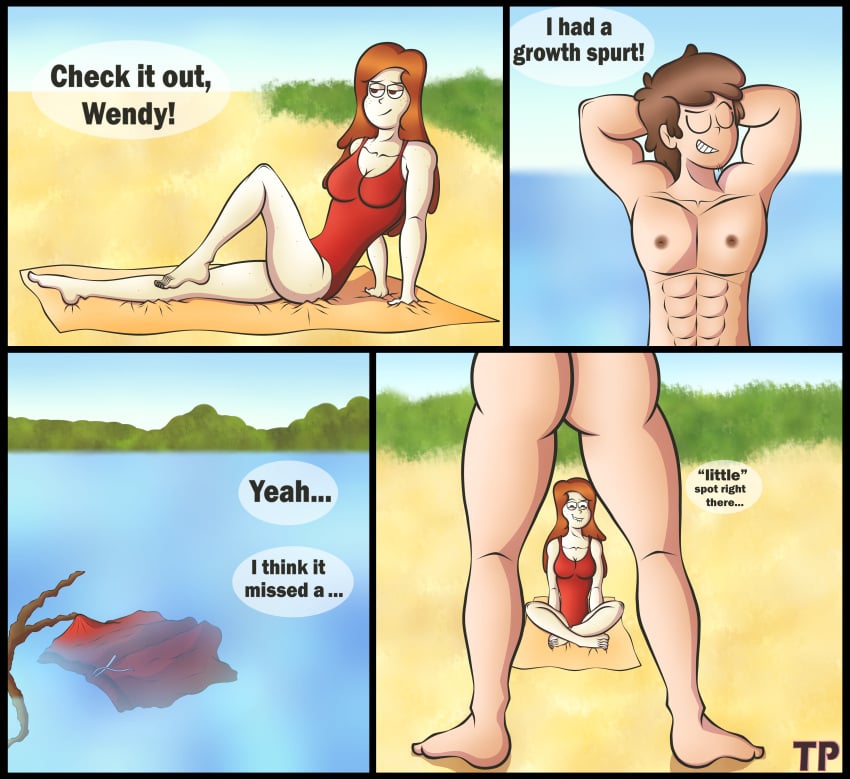 accidental_exposure accidental_nudity backview barefoot beach beach_background dipper_pines embarrassed_nude_male enm ginger gravity_falls humiliating humiliation laughing muscular muscular_male naked naked_male nude nude_male nudity one-piece_swimsuit red_hair sand small_penis small_penis_humiliation swimsuit terrys_place wendy_corduroy