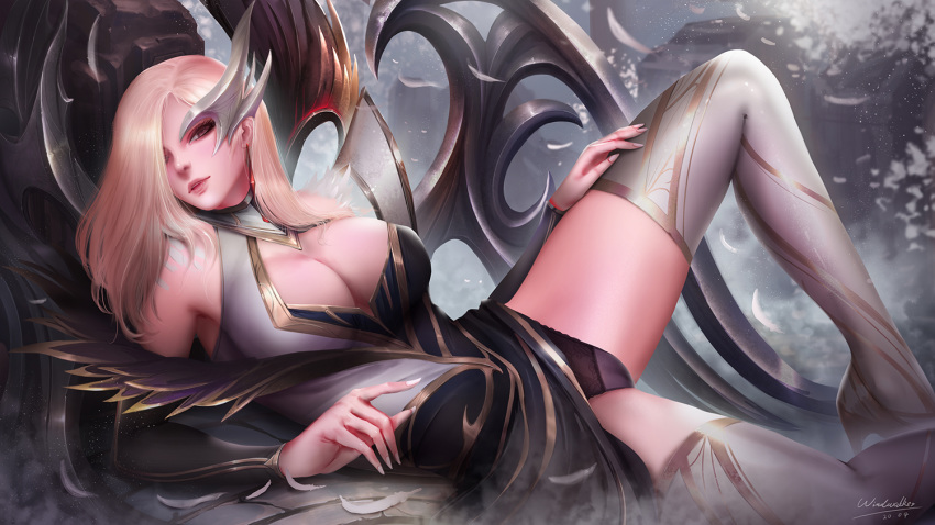 1girls 2020 big_breasts breasts cleavage coven_morgana eclipse_series female female_only large_breasts league_of_legends looking_at_viewer morgana panties riot_games solo spread_legs thick_thighs windwalker