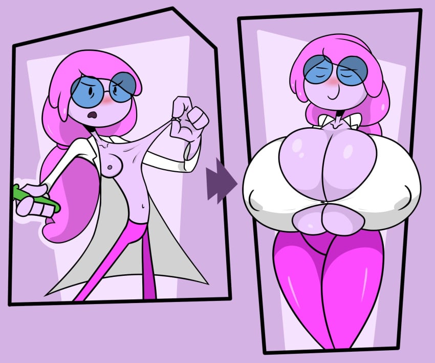 1girls 2020 absurd_res adventure_time annoyed ass ass_expansion before_and_after big_areola big_nipples blush breast_expansion breasts closed_eyes elastic_body eyebrows_visible_through_hair female female_only fujiweeb glasses growth hi_res huge_breasts lab_coat nipple_bulge nipple_outline pink_areola pink_background pink_body pink_hair pink_nipples pink_pants pink_skin pointing_arrows pointing_at_self potion princess_bubblegum proud simple_background skinny small_areola small_nipples smiling solo solo_female stretching stretchy stretchy_breasts stretchy_nipples tight_clothes tight_clothing tight_fit tight_pants transformation