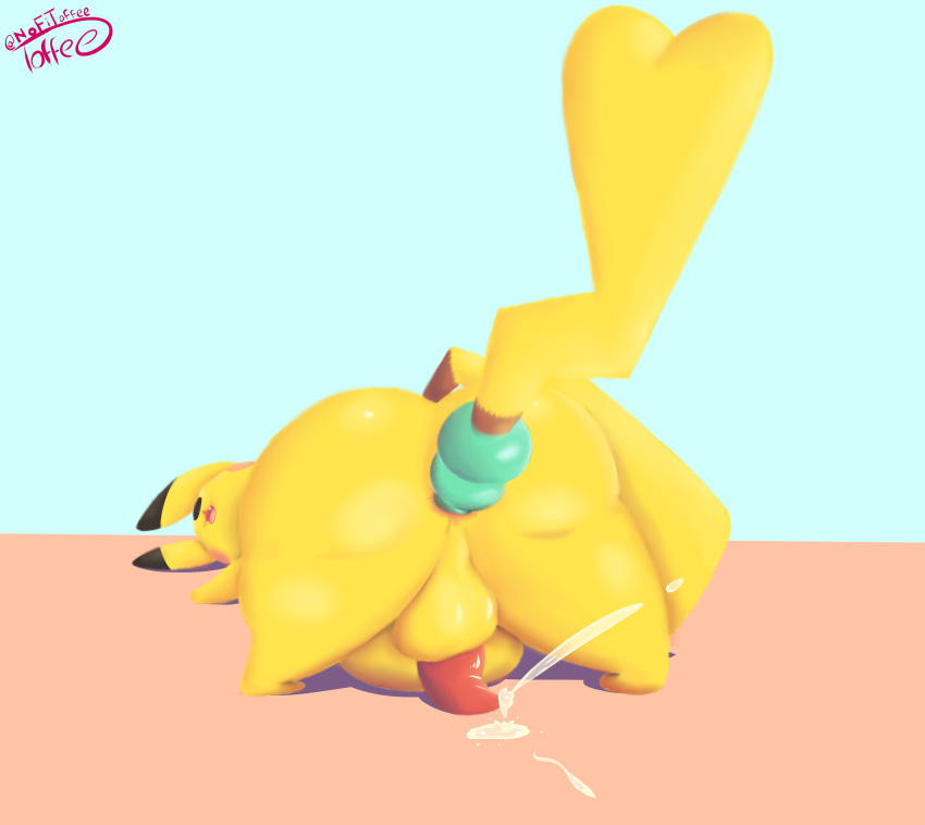 absurd_res anal anal_sex anthro balls bent_over bodily_fluids buttplug buttplug_in_ass buttplug_tail cum dildo ejaculation fake_tail fur genital_fluids genitals hi_res lofitoffee looking_pleasured male nintendo penetration penis pikachu pokémon_(species) pokemon pokemon_rgby sex_toy sex_toy_in_ass solo solo_male thick_thighs video_games yellow_body yellow_fur