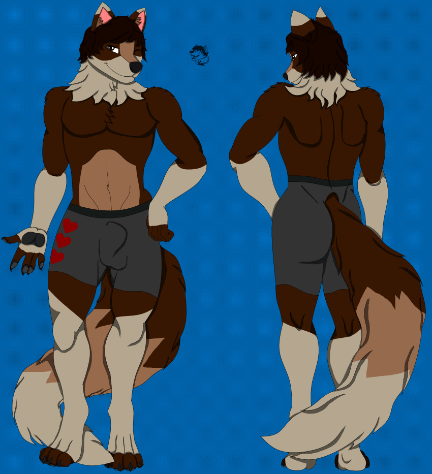 anthro athletic athletic_male boxers_(clothing) bulge canine crotch_bulge male mikathefluffywolf model_sheet underwear_bulge wolf