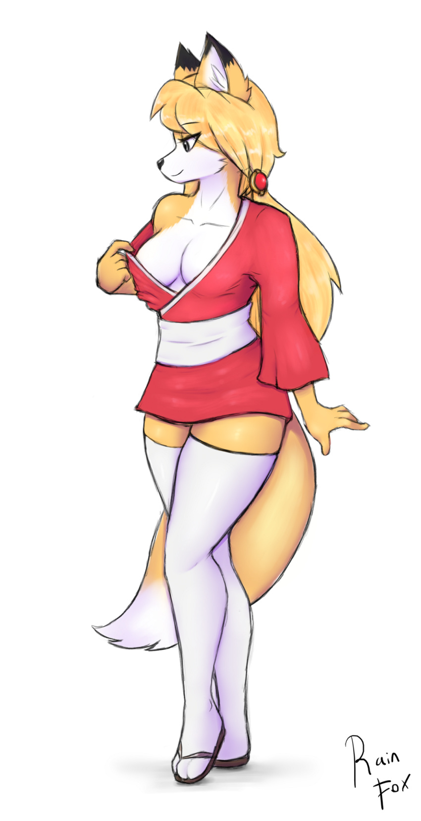 2020 anthro character_request cleavage female fox hanako_(noctoraproject) japanese_clothes japanese_clothing kimono off_shoulder rain-fox solo tagme undressing