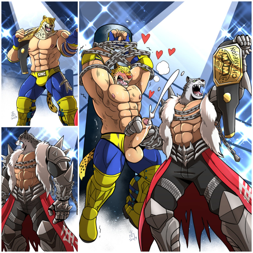 1:1 absurd_res armor_king big_muscles chained duo ejaculation hi_res huge_muscles king_(tekken) male male/male male_only muscular raised_arm takataka tekken video_games