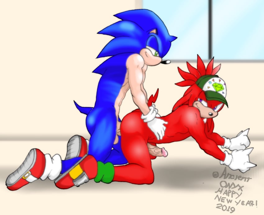 all_fours anal ancient-onyx anthro ass balls clothing duo gay genitals hat headgear headwear hi_res knuckles_the_echidna male male/male male_only mobian_(species) mostly_nude penis sega sonic_(series) sonic_the_hedgehog sonic_the_hedgehog_(series) vein veiny_penis