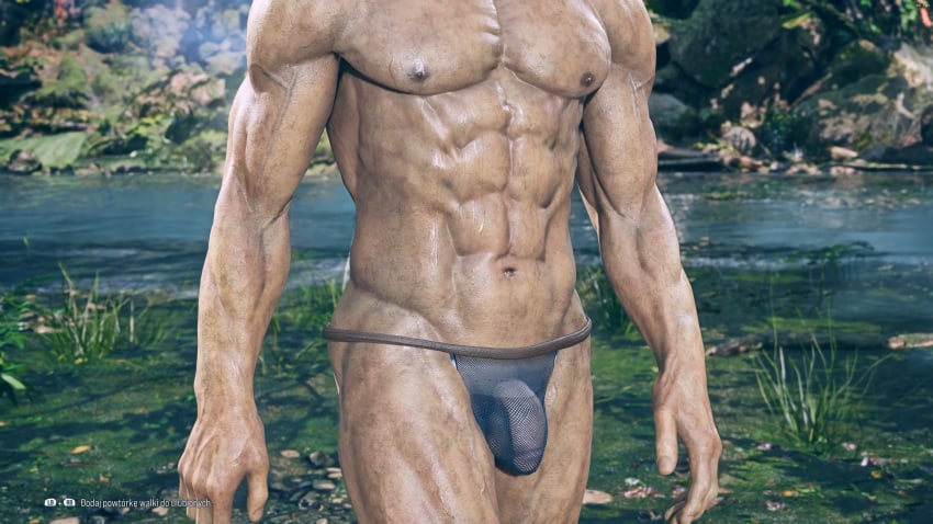 1boy 1human 3d 3d_(artwork) 3d_model abs bandai_namco bara bara_tiddies bara_tits bodyguard flaccid flaccid_cock flaccid_penis male male_only mesh_underwear muscles pecs shaheen sweaty_body tan-skinned_male tan_skin tekken tekken_8 veiny_muscles yakushima