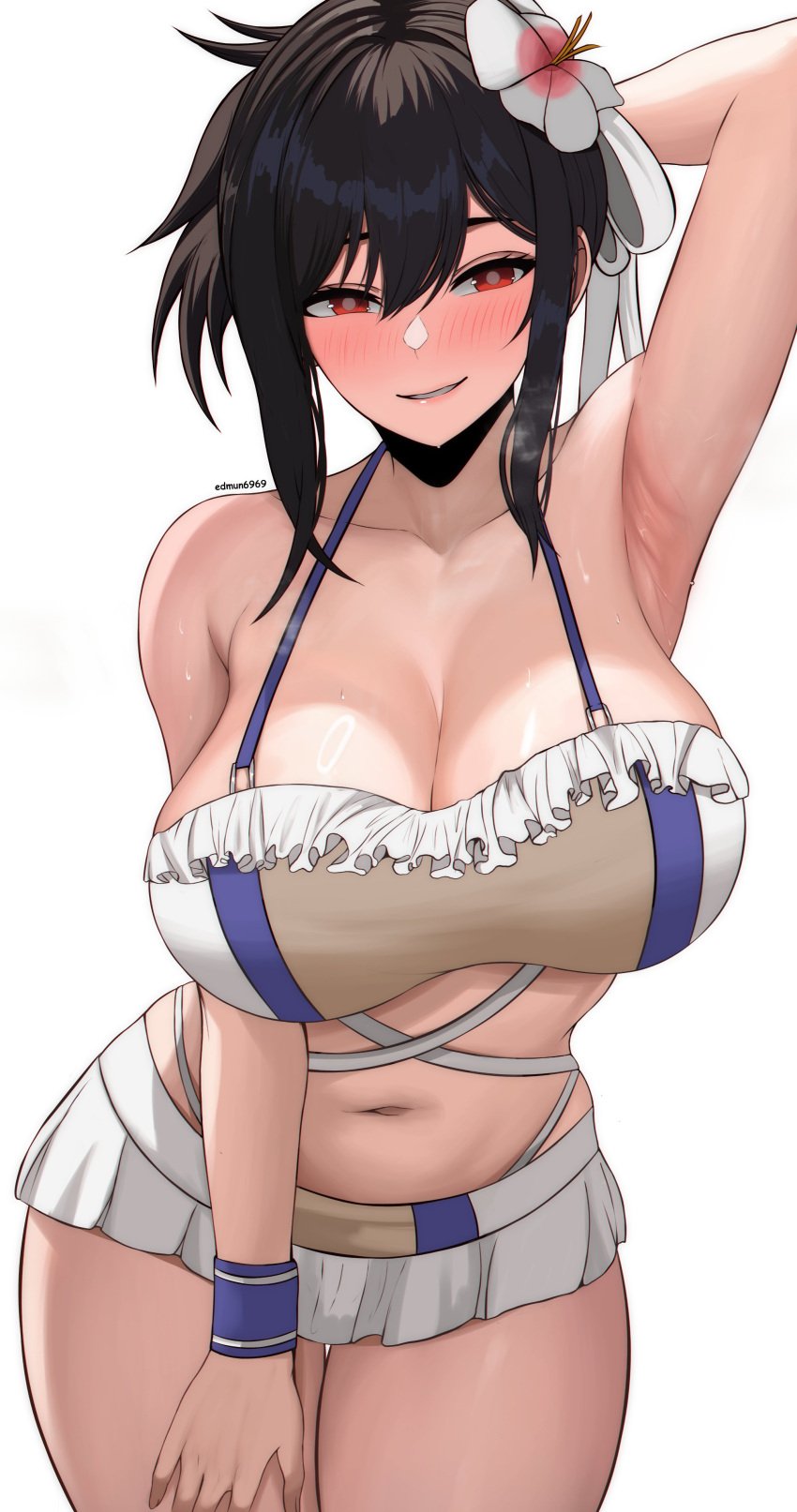 1girls armpits bikini black_hair breasts edmun female final_fantasy final_fantasy_vii final_fantasy_vii_rebirth final_fantasy_vii_remake hi_res hips huge_breasts light-skinned_female light_skin long_hair naughty_face red_eyes swimsuit thick_thighs thighs tifa_lockhart tifa_lockhart_(shining_spirit) wide_hips