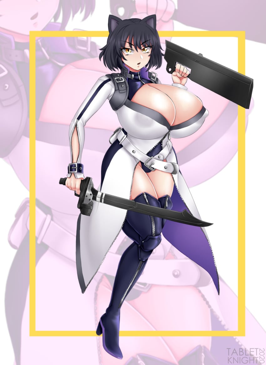 blake_belladonna boots cat_ears curvy faunus gambol_shroud huge_breasts posing rwby tabletknight