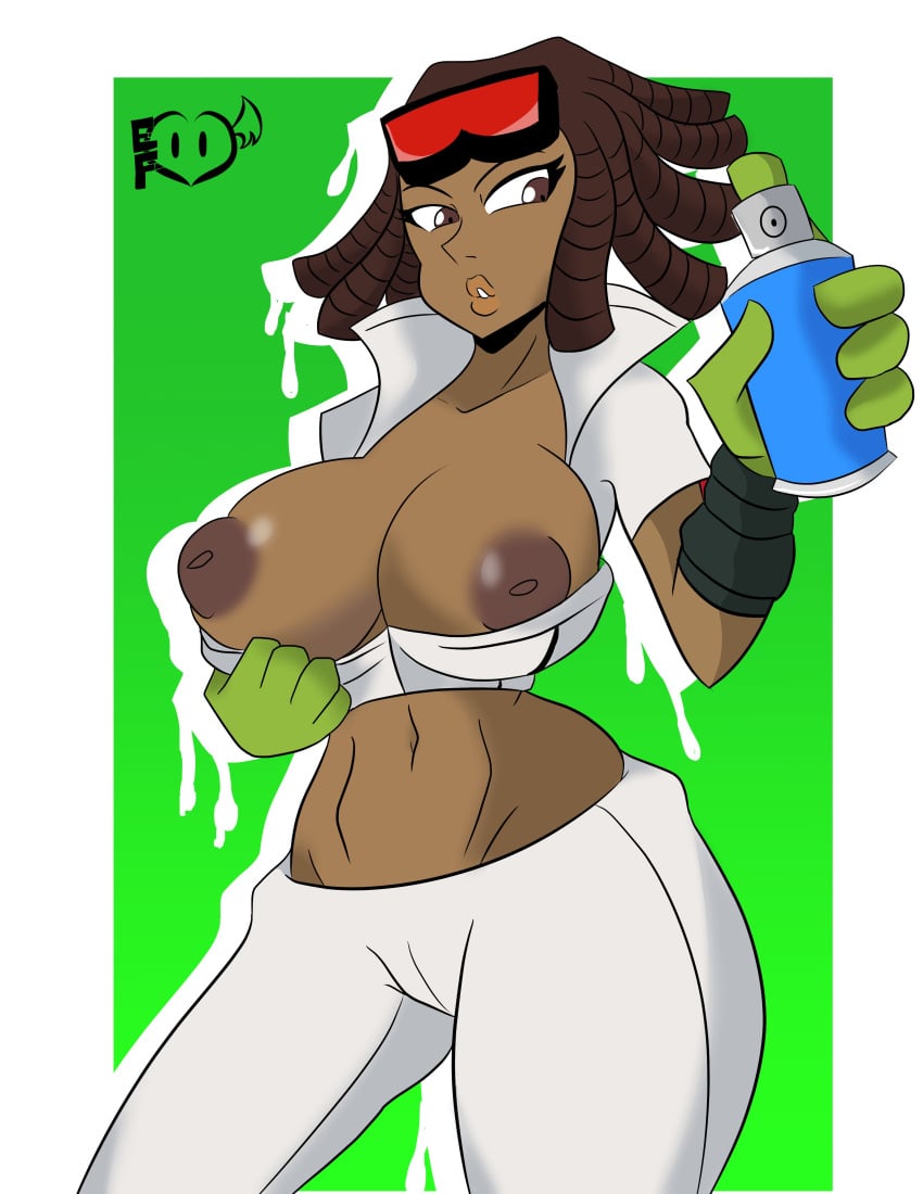 1girls areolae breasts breasts_out dark-skinned_female edgerftw goggles_on_head jet_set_radio nipples piranha_(jsr) sega